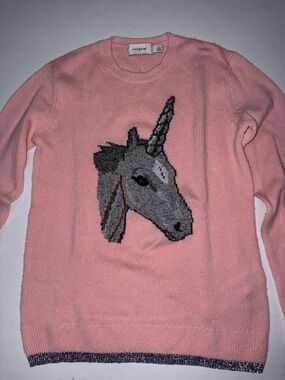 Coach Pink Unicorn Intarsia Sweater with Metallic Trim